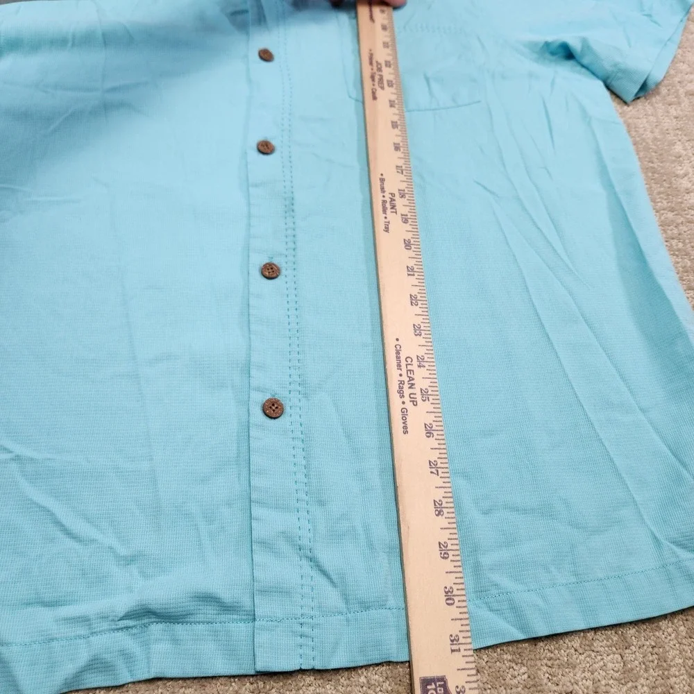 Tommy Bahama Shirt‎ Men XL Silk Performance Blend Blue Loop Collar Button Up